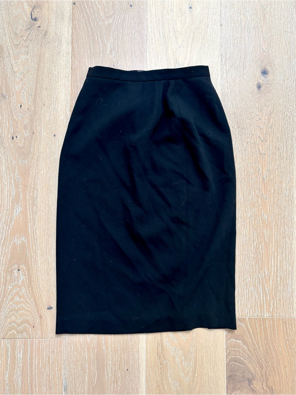 HOLT RENFREW Vintage Black Pure New Wool Pencil Skirt Women SIZE 2 Zipper Slit